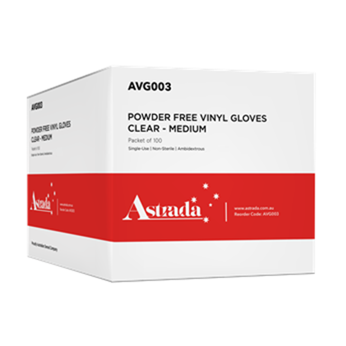 ASTRADA MEDIUM x100 VINYL GLOVES POWDER FREE