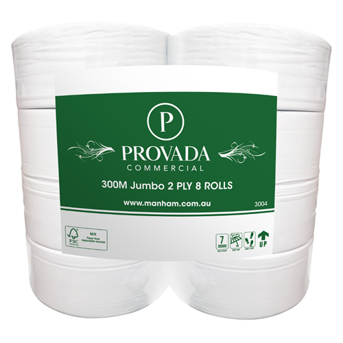PROVADA 300Mx8 2PLY COMMERCIAL JUMBO TOILET ROLL