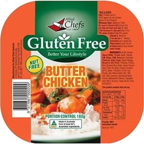 ALLIED CHEFS 180G X12 BUTTER CHICKEN WITH RICE G/F