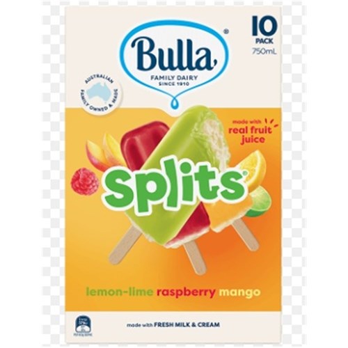 BULLA SPLITS x10 LEMON LIME,MANGO&RASPBERRY