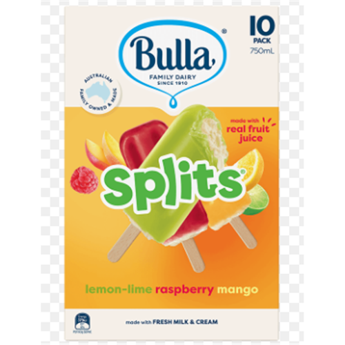 BULLA SPLITS x10 LEMON LIME,MANGO&RASPBERRY