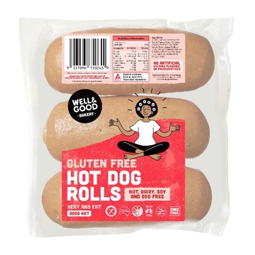 WELL&GOOD 100Gx3x8PK GLUTEN FREE HOT DOG ROLLS 